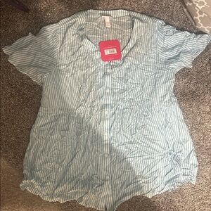 2/$20 Isabel Maternity Button-Front Woven Maternity Shirt - Light Teal Blue